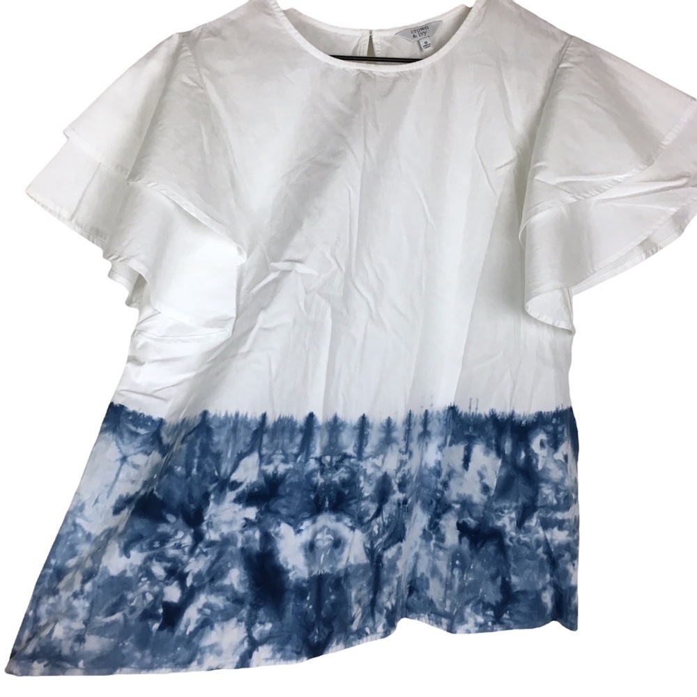 CROWN & IVY Top Blouse Tie Dye Ruffle Flutter Sleeves Fall Bloom Size Medium - Picture 3 of 9